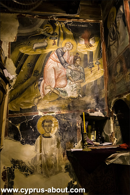 Жертвоприношение Авраама. Фреска в церкви Преображения Господня в Палехори, Кипр