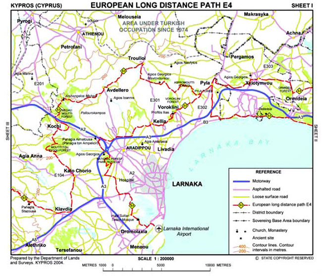 Карта маршрута Е4 на участке Ларнака-Фамагуста